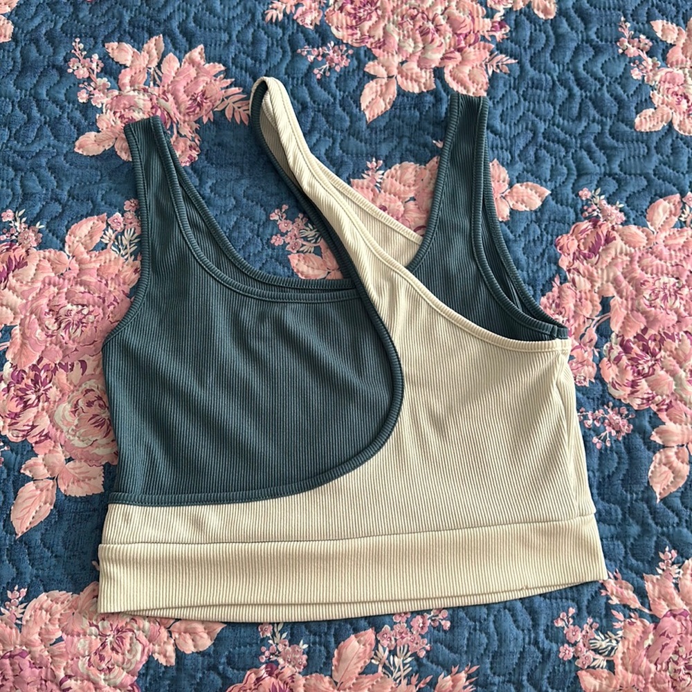 Blue and White cross crop top tank top